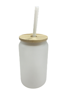 Picture of 13oz Frosted Beer Can Glass with Bamboo Lid and Straw